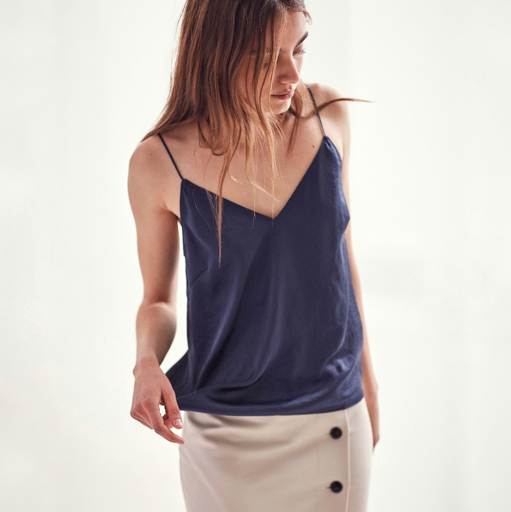 Aritzia Wilfred Boscono Satiny Tank Top Camisole Blue XS